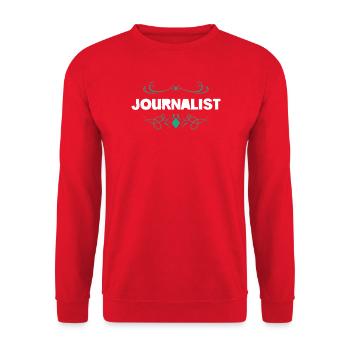 Journalist Ornament Druck - Unisex Pullover - Rot - Vorne - Alina (178cm) & Michal (187cm)