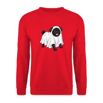 Mops versteckt sich unter einem Geistertuch - Unisex Pullover - Rot - Vorne - Alina (178cm) & Michal (187cm)