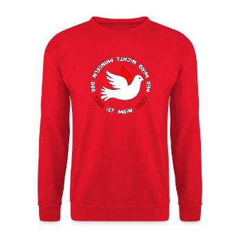 Taube mit psalm spruch  - Unisex Pullover - Rot - Vorne - Alina (178cm) & Michal (187cm)