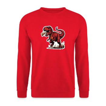 Feuerroter Dino Roar Sticker - Unisex Pullover - Rot - Vorne - Alina (178cm) & Michal (187cm)