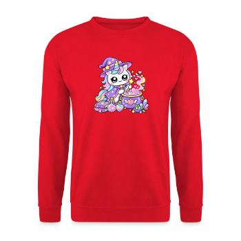 Feen-Regenbogenmagier-Einhorn - Unisex Pullover - Rot - Vorne - Alina (178cm) & Michal (187cm)