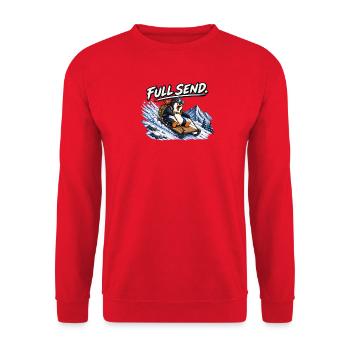 Penguin Adventure – VOLLES SENDEN. - Unisex Pullover - Rot - Vorne - Alina (178cm) & Michal (187cm)