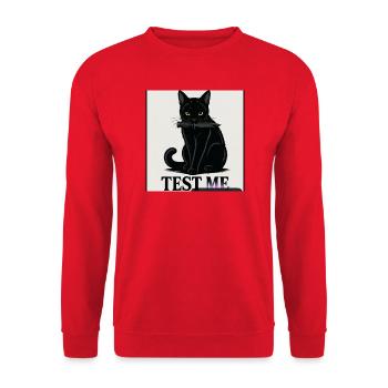 Schwarze Katze mit Messer im Maul - Unisex Pullover - Rot - Vorne - Alina (178cm) & Michal (187cm)
