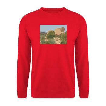 Felsige Wüstenlandschaft – Minimalistische Natur - Unisex Pullover - Rot - Vorne - Alina (178cm) & Michal (187cm)