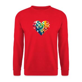 Mehrfarbiges Mosaikherz - Unisex Pullover - Rot - Vorne - Alina (178cm) & Michal (187cm)