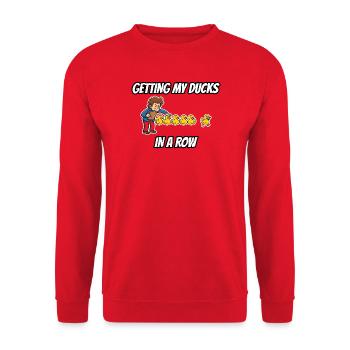 Meine Enten in Ordnung bringen – lustige Idiom-Zeichentrickserie - Unisex Pullover - Rot - Vorne - Alina (178cm) & Michal (187cm)
