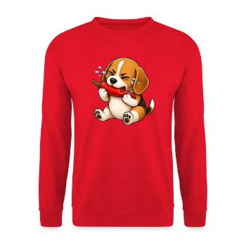 Beagle Chili Scharf Lustiger Cartoon - Unisex Pullover - Rot - Vorne - Alina (178cm) & Michal (187cm)