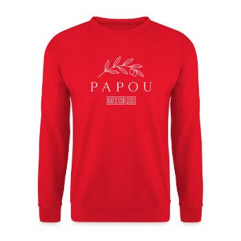 Papou – Mediterraner Olivenzweig Serif Vektor - Unisex Pullover - Rot - Vorne - Alina (178cm) & Michal (187cm)