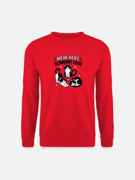 Mein Herz schnurrt leise – Katzen Silhouetten - Unisex Pullover - Rot