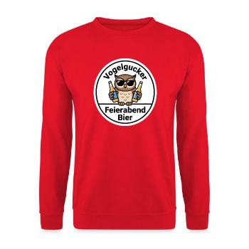 Vogelgucker Feierabend Bier Eule Birder Geschenk - Unisex Pullover - Rot - Vorne - Alina (178cm) & Michal (187cm)