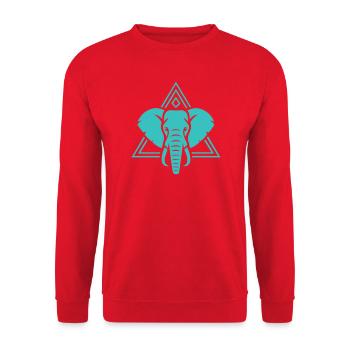 Türkiser Elefant mit geometrischem Muster - Unisex Pullover - Rot - Vorne - Alina (178cm) & Michal (187cm)
