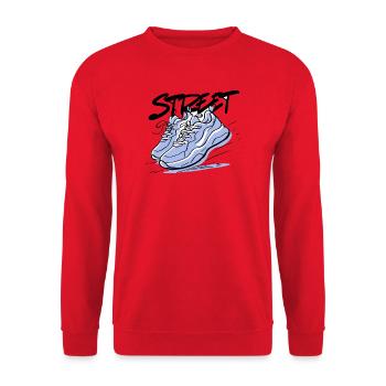 Blaues Sneaker-Design im Skizzenstil - Unisex Pullover - Rot - Vorne - Alina (178cm) & Michal (187cm)