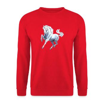 Handgemaltes Wildpferd – Edler Schimmel Design - Unisex Pullover - Rot - Vorne - Alina (178cm) & Michal (187cm)