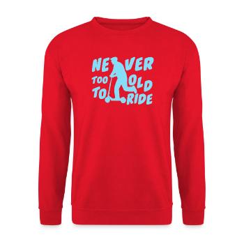 Never Too Old to Ride Blue Scooter Senior Graphic - Unisex Pullover - Rot - Vorne - Alina (178cm) & Michal (187cm)