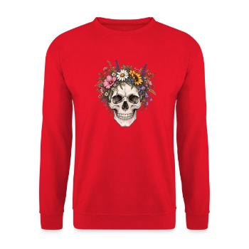 Skull mit Blumenkranz Design - Unisex Pullover - Rot - Vorne - Alina (178cm) & Michal (187cm)