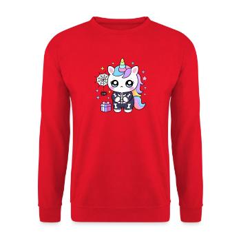 Kawaii-Skelett-Einhorn und Pastellgeschenk - Unisex Pullover - Rot - Vorne - Alina (178cm) & Michal (187cm)