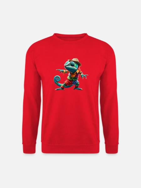 Buntes Chamäleon im Outfit – Lustiges Tierdesign - Unisex Pullover - Rot