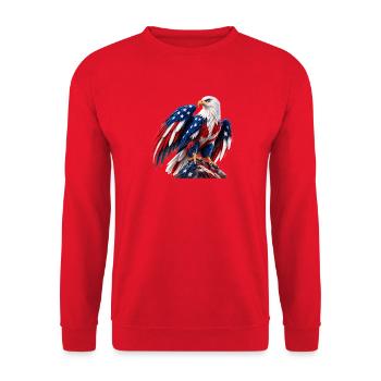 Kunst des Weißkopfseeadlers unter der amerikanischen Flagge - Unisex Pullover - Rot - Vorne - Alina (178cm) & Michal (187cm)