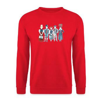 Trachtenquintett - Schwarzwälder Tracht - Unisex Pullover - Rot - Vorne - Alina (178cm) & Michal (187cm)