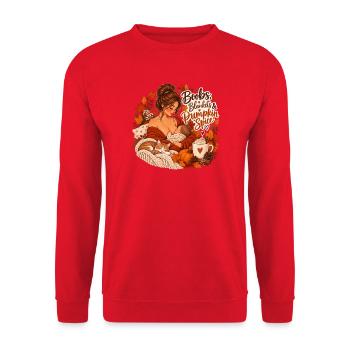 Boobs, Blankets & Pumpkin Spice - Unisex Pullover - Rot - Vorne - Alina (178cm) & Michal (187cm)
