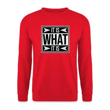 It Is What It Is Es Ist Wie Es Ist Zitat Logo Text - Unisex Pullover - Rot - Vorne - Alina (178cm) & Michal (187cm)