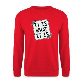 It Is What It Is Es Ist Wie Es Ist Zitat Logo Text - Unisex Pullover - Rot - Vorne - Alina (178cm) & Michal (187cm)