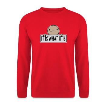It Is What It Is Es Ist Wie Es Ist Zitat Logo Text - Unisex Pullover - Rot - Vorne - Alina (178cm) & Michal (187cm)