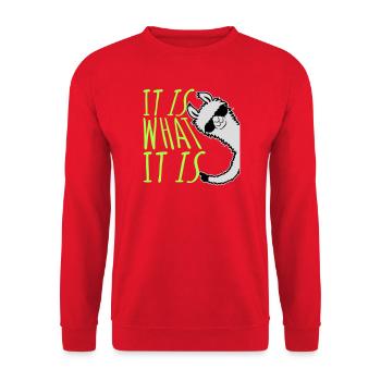 It Is What It Is Es Ist Wie Es Ist Lama Logo Text - Unisex Pullover - Rot - Vorne - Alina (178cm) & Michal (187cm)
