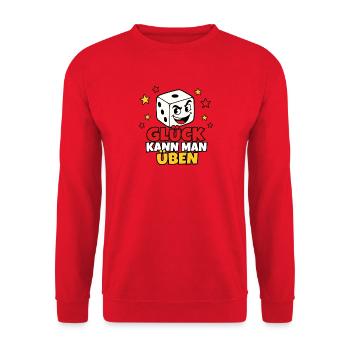 Glück kann man üben – Witziges Würfel T-Shirt - Unisex Pullover - Rot - Vorne - Alina (178cm) & Michal (187cm)