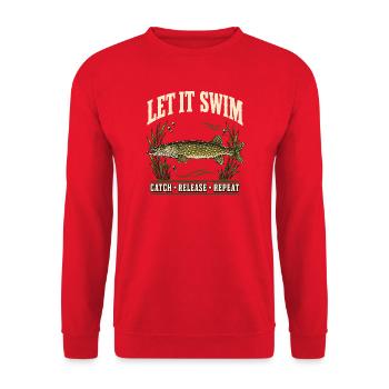 Hechtangeln Catch and Release Shirt - Unisex Pullover - Rot - Vorne - Alina (178cm) & Michal (187cm)