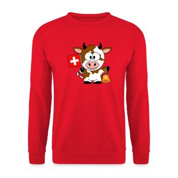Schweizer Kuh mit glocke  - Unisex Pullover - Rot - Vorne - Alina (178cm) & Michal (187cm)