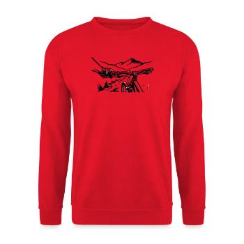 MTB Lenker Berge Grafik - Unisex Pullover - Rot - Vorne - Alina (178cm) & Michal (187cm)