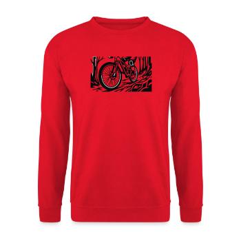 MTB Fahrer Wald Silhouette - Unisex Pullover - Rot - Vorne - Alina (178cm) & Michal (187cm)