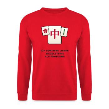 mahjong_ziegelsteine_spruch - Unisex Pullover - Rot - Vorne - Alina (178cm) & Michal (187cm)