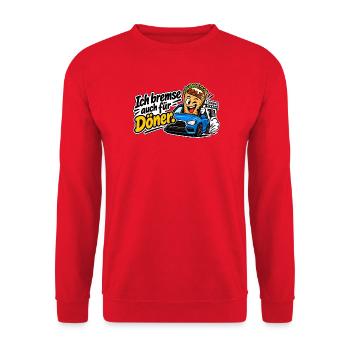 Ich bremse auch für Döner - Unisex Pullover - Rot - Vorne - Alina (178cm) & Michal (187cm)
