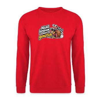 Nicht Langsam nur Gemütlich - Unisex Pullover - Rot - Vorne - Alina (178cm) & Michal (187cm)