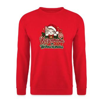 Katzenmama im Weihnachtsmodus - Unisex Pullover - Rot - Vorne - Alina (178cm) & Michal (187cm)
