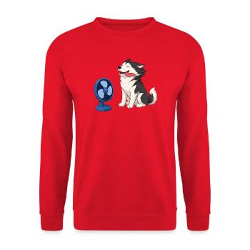 Husky im Gegenwind - Unisex Pullover - Rot - Vorne - Alina (178cm) & Michal (187cm)