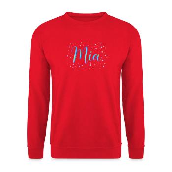 Name Mia – Buntes Aquarell Design mit Punkten - Unisex Pullover - Rot - Vorne - Alina (178cm) & Michal (187cm)