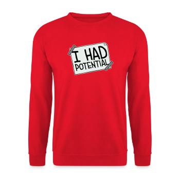 I Had Potential Ich Hatte Potenzial Spruch Logo - Unisex Pullover - Rot - Vorne - Alina (178cm) & Michal (187cm)