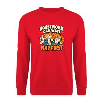 Hausarbeit kann warten - Unisex Pullover - Rot - Vorne - Alina (178cm) & Michal (187cm)
