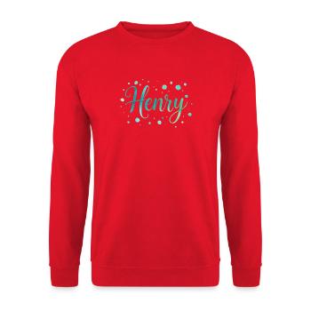 Name Henry – Buntes Aquarell Design mit Punkten - Unisex Pullover - Rot - Vorne - Alina (178cm) & Michal (187cm)