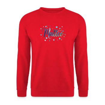 Name Matteo – Buntes Aquarell Design mit Punkten - Unisex Pullover - Rot - Vorne - Alina (178cm) & Michal (187cm)