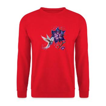 Verzauberter Steampunk-Kolibri - Unisex Pullover - Rot - Vorne - Alina (178cm) & Michal (187cm)