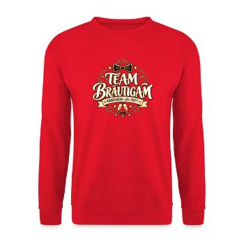 Team Bräutigam – Männerabend JGA Party - Unisex Pullover - Rot - Vorne - Alina (178cm) & Michal (187cm)