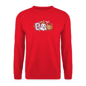 BOO Halloween Gespenst Kürbis Fledermaus Kawaii - Unisex Pullover - Rot - Vorne - Alina (178cm) & Michal (187cm)