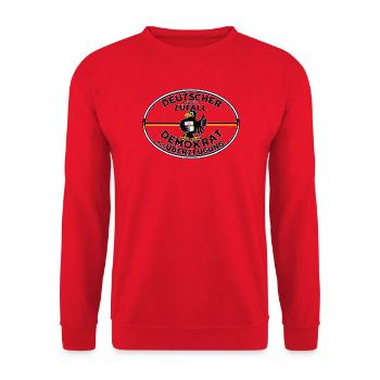Deutscher durch Zufall, Demokrat aus Überzeugung - Unisex Pullover - Rot - Vorne - Alina (178cm) & Michal (187cm)