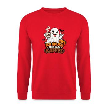 Kaffeegeist Halloween Motiv - Unisex Pullover - Rot - Vorne - Alina (178cm) & Michal (187cm)