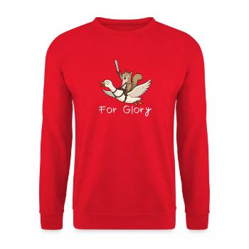 Eichhörnchen mit Schwert auf Gans – For Glory - Unisex Pullover - Rot - Vorne - Alina (178cm) & Michal (187cm)