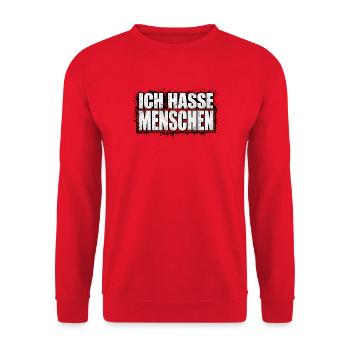 Ich hasse Menschen – Provokante Typo - Unisex Pullover - Rot - Vorne - Alina (178cm) & Michal (187cm)